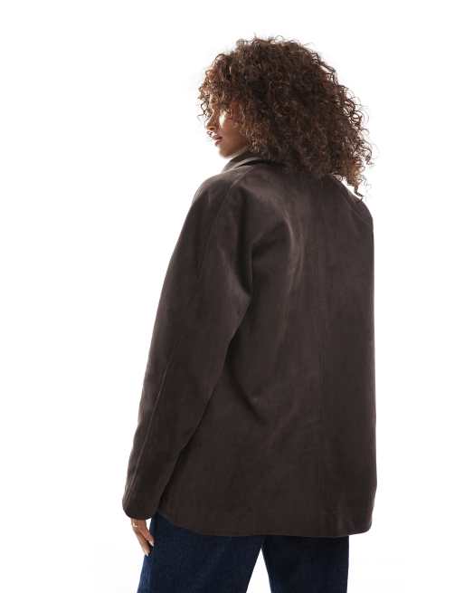ASOS DESIGN faux suede car coat in mocha