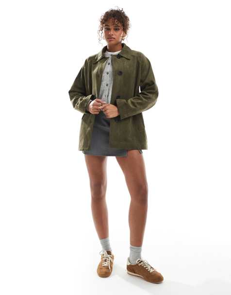 ASOS DESIGN faux suede car coat in olive - view 2