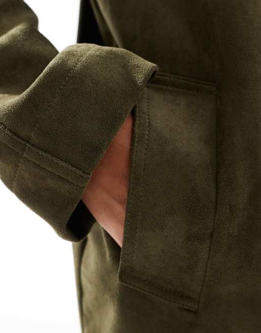 ASOS DESIGN faux suede car coat in olive
