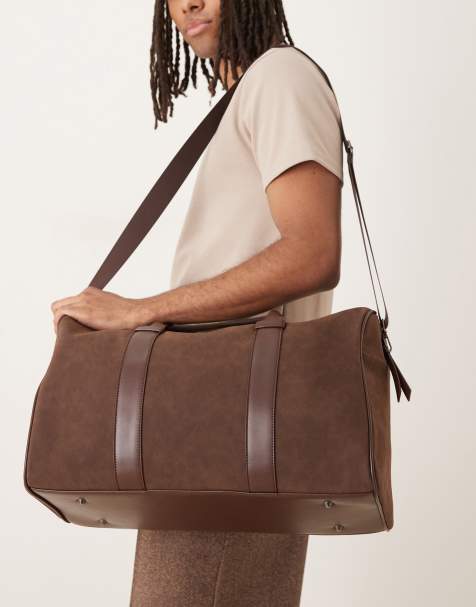 ASOS DESIGN faux suede carryall bag in brown - view 1