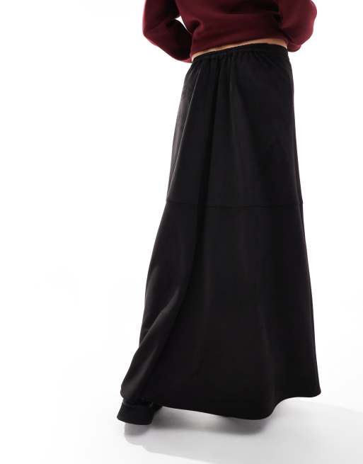 Suede Black A Line Skirt Long Black A Line Suede Skirt On Sale