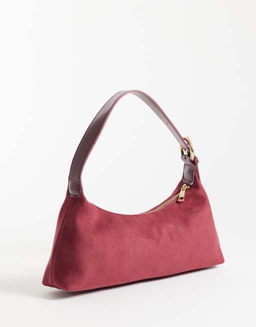 ASOS DESIGN faux suede clean 90's shoulder bag in burgundy, 4 of 4