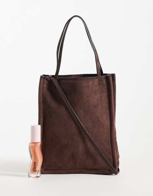 ASOS DESIGN faux-suede crossbody pouch in chocolate, 2 of 4