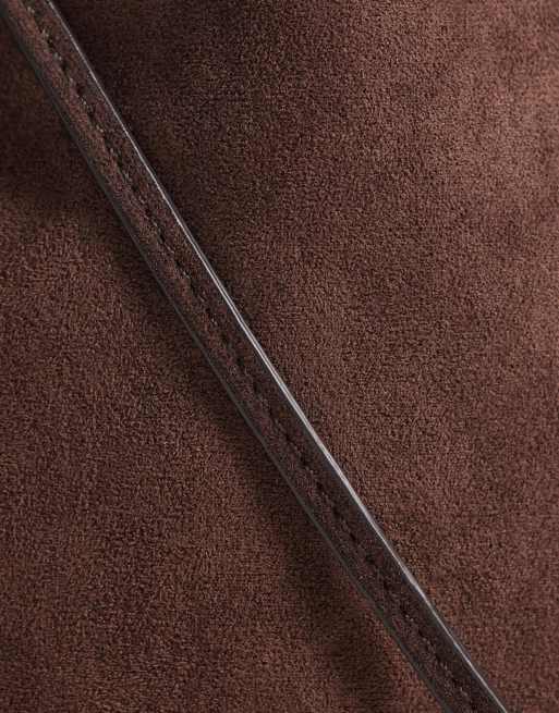 ASOS DESIGN faux-suede crossbody pouch in chocolate, 3 of 4