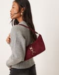 [ASOS DESIGN] ASOS DESIGN faux suede dog clip shoulder bag in burgundy-Pink No Size BURGUNDY