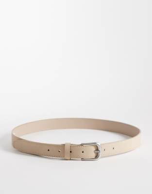 Asos Design Faux Suede Dressy Single Stud Belt With Rounded Edge Brushed Silver-tone Buckle In Pink