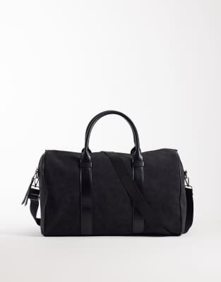 Asos Design Faux Suede Duffel Bag In Black