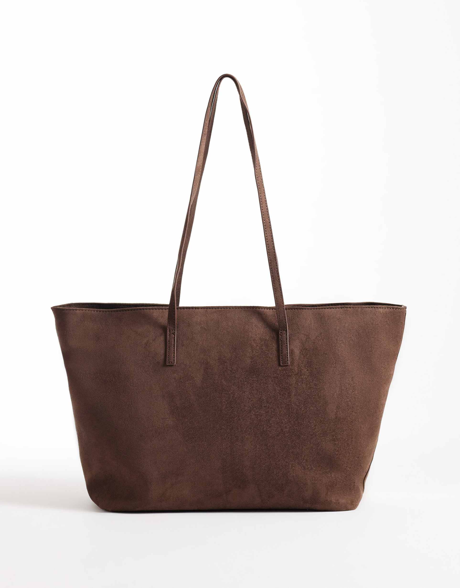 asos design faux suede easy tote bag in chocolate