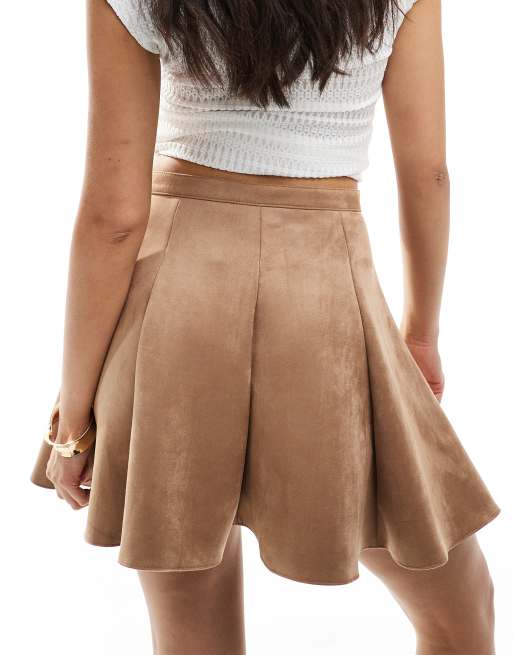 ASOS DESIGN faux suede flippy mini skirt in tan ASOS