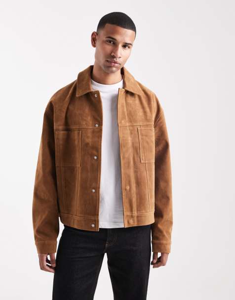 ASOS DESIGN faux suede harrington jacket in brown - view 1