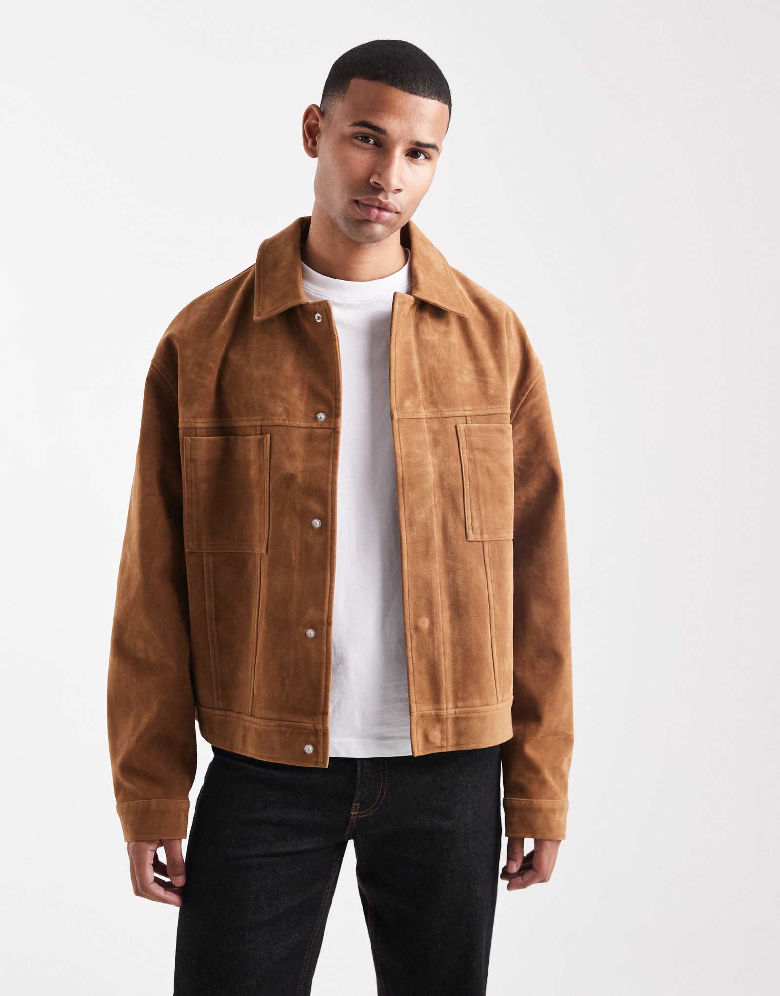 ДИЗАЙНЕРСКАЯ куртка harrington из искусственной замши ASOS коричневого цвета