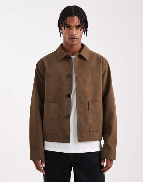 ASOS DESIGN faux suede harrington jacket in brown - view 1