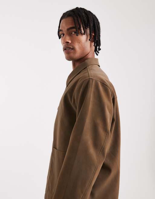 ASOS DESIGN faux suede harrington jacket in brown, 4 of 5