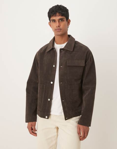 ASOS DESIGN faux suede harrington jacket in brown - view 1