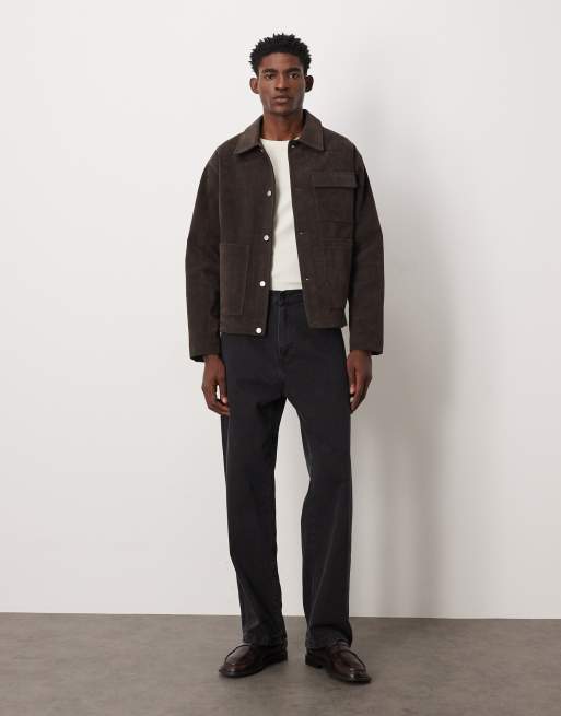 ASOS DESIGN faux suede harrington jacket in brown
