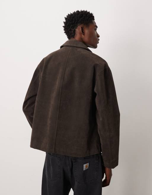 ASOS DESIGN faux suede harrington jacket in brown