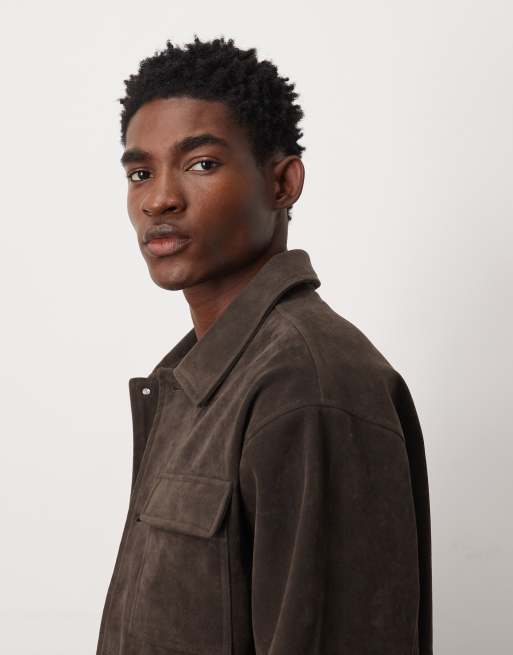 ASOS DESIGN faux suede harrington jacket in brown