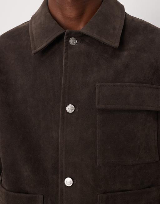 ASOS DESIGN faux suede harrington jacket in brown