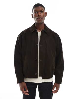 Asos Design Faux Suede Harrington Jacket In Brown