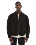 [ASOS DESIGN] ASOS DESIGN faux suede harrington jacket in dark brown XS BROWN