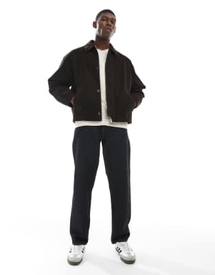 Asos Design Faux Suede Harrington Jacket In Brown