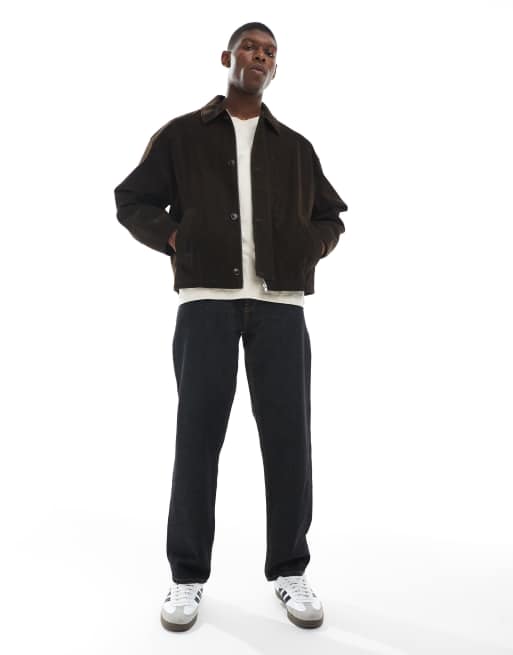 ASOS DESIGN faux suede harrington jacket in dark brown