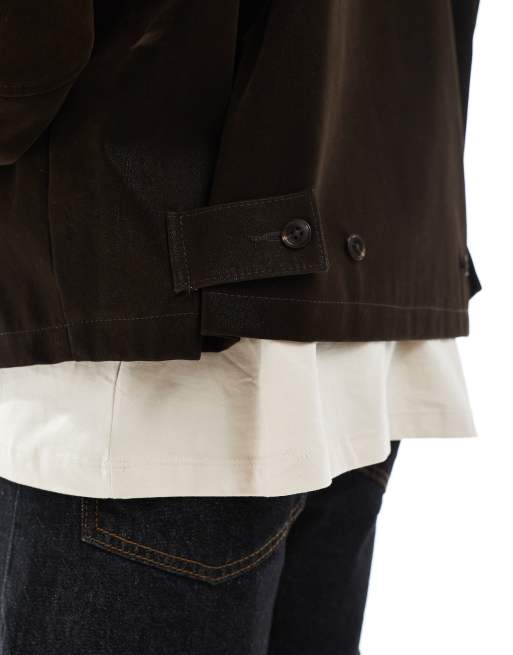 ASOS DESIGN faux suede harrington jacket in dark brown