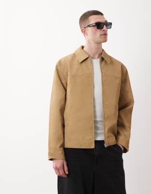 Asos Design Faux Suede Harrington Jacket In Brown