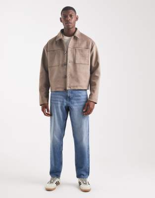 Asos Design Faux Suede Harrington Jacket In Brown