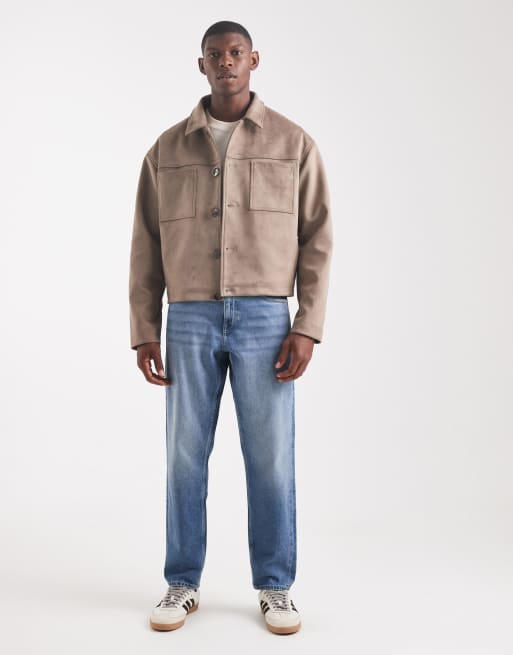 ASOS DESIGN faux suede harrington jacket in light brown