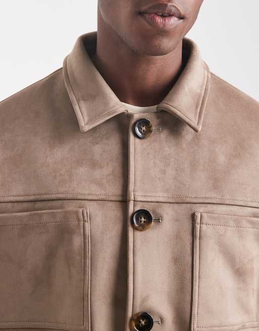 ASOS DESIGN faux suede harrington jacket in light brown