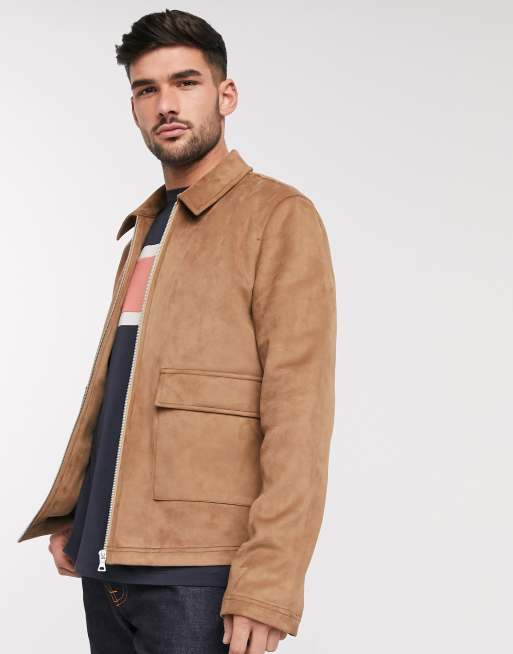 ASOS DESIGN faux suede biker jacket in tan