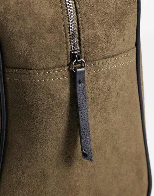ASOS DESIGN faux suede holdall with paisley scarf in khaki, 3 of 4