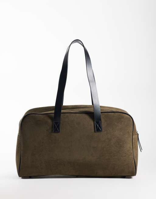 ASOS DESIGN faux suede holdall with paisley scarf in khaki, 4 of 4