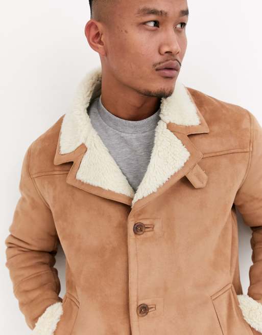 ASOS DESIGN faux suede biker jacket in tan