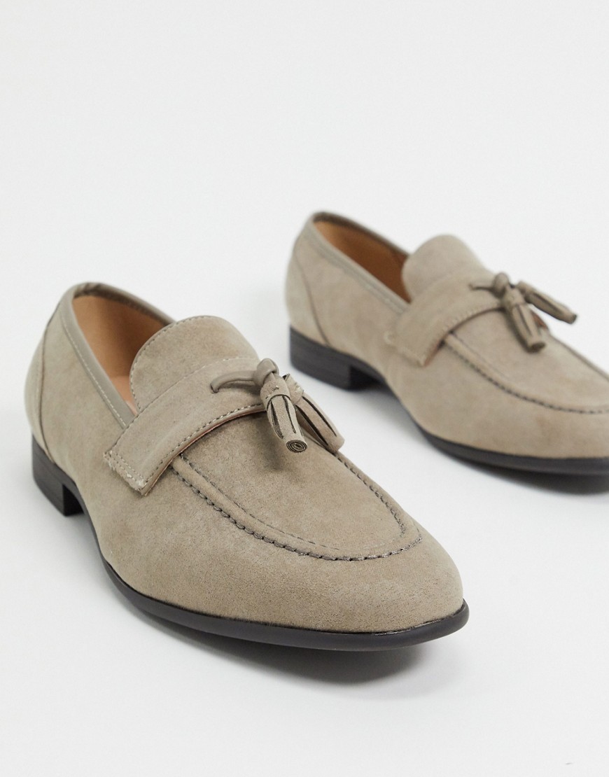 ASOS DESIGN faux suede loafers with natural sole in gray