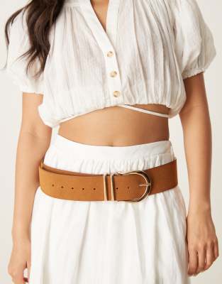 faux suede low waist and hip belt in tan-Brown