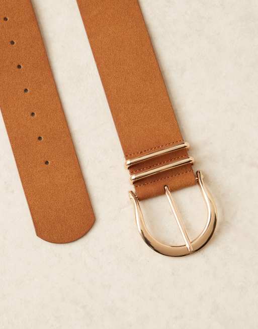ASOS DESIGN faux suede low waist and hip belt in tan