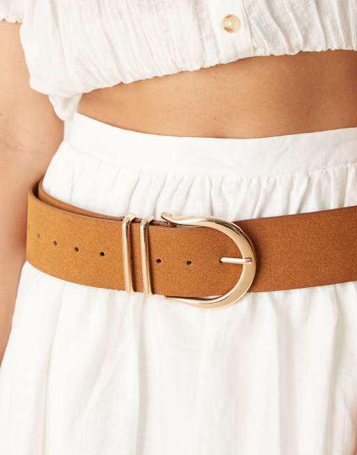 ASOS DESIGN faux suede low waist and hip belt in tan