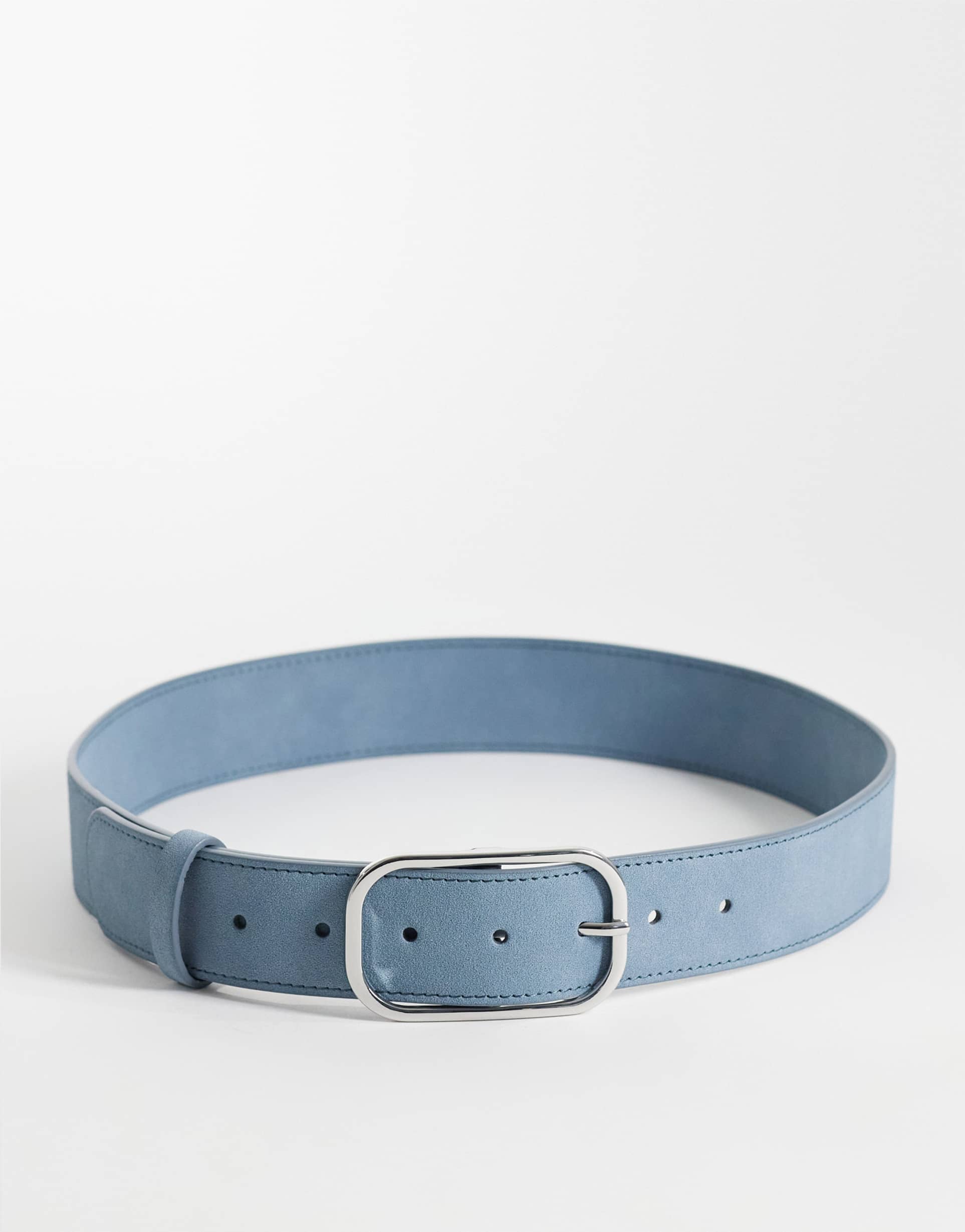 asos design faux suede low waist jeans belt in blue