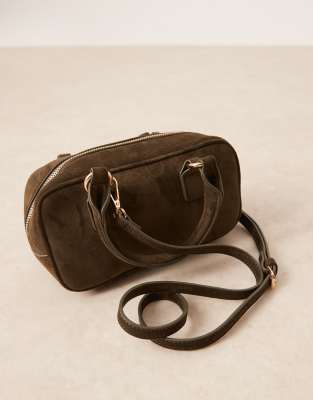 Asos Design Faux Suede Mini Bowler Bag With Detachable Cross Body Strap In Brown