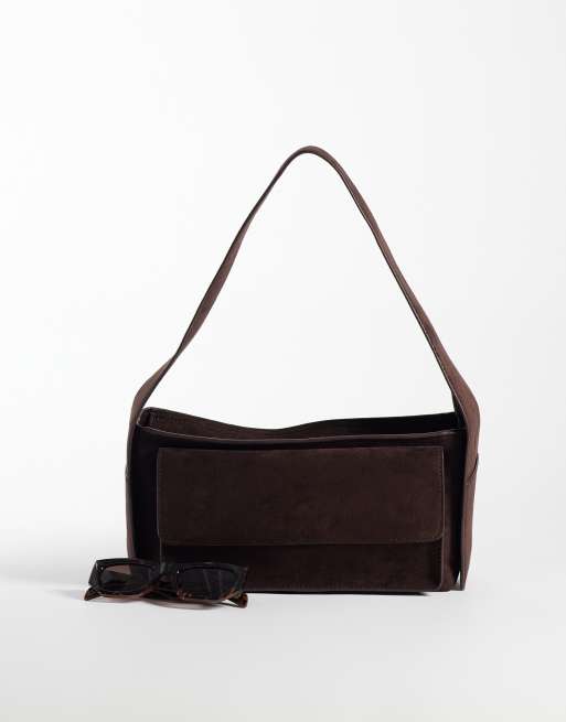 ASOS DESIGN faux suede mini pocket shoulder bag in chocolate, 2 of 4