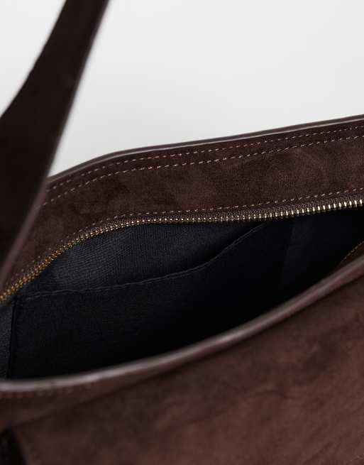ASOS DESIGN faux suede mini pocket shoulder bag in chocolate, 3 of 4