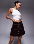 [ASOS DESIGN] ASOS DESIGN faux suede mini skirt in brown 8 brown