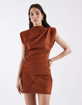 Asos Design Faux Suede Mini Skirt In Orange