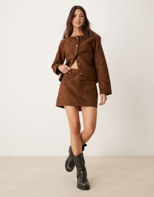 ASOS DESIGN faux suede mini skirt in tan-Brown