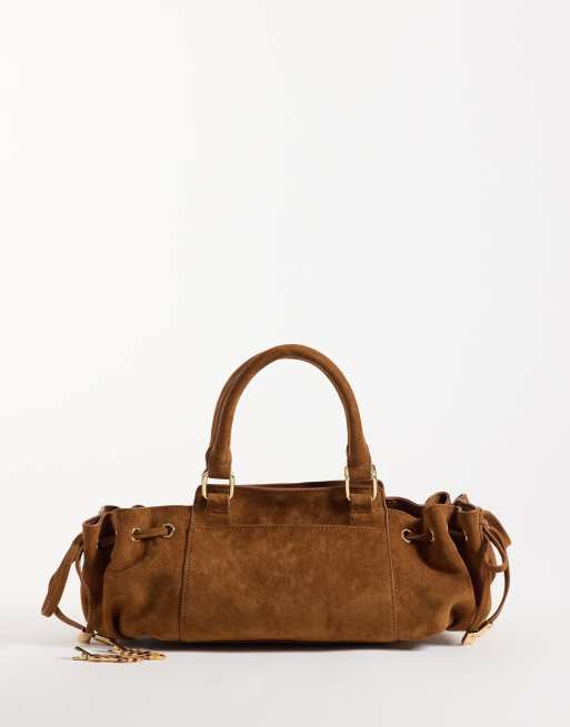 ASOS DESIGN faux suede multi pocket grab bag in tan, 2 of 4