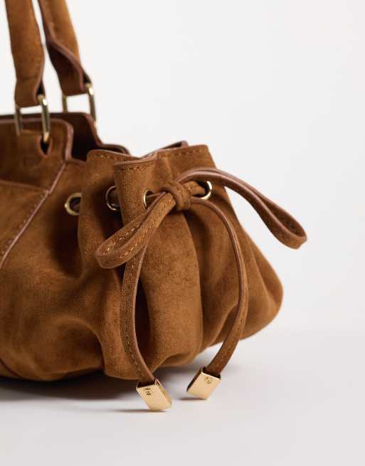 ASOS DESIGN faux suede multi pocket grab bag in tan, 3 of 4