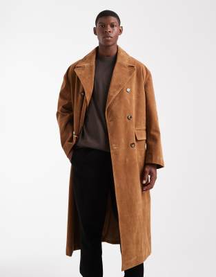Asos Design Faux Suede Overcoat In Brown