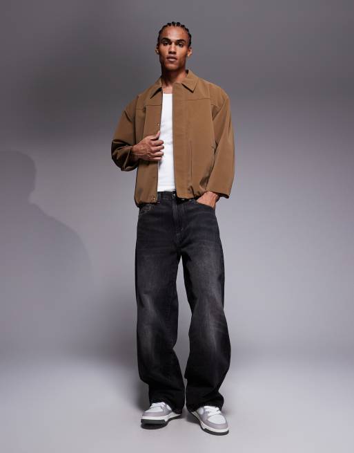 ASOS DESIGN faux suede oversized jacket in brown, 3 of 6